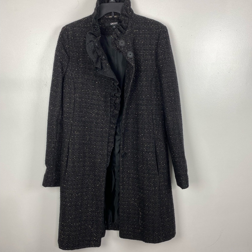 Beautiful DKNY Wool Tweed Brown Long Coat Size 12
